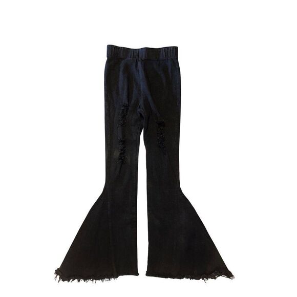 NWT Luckyโ& Blessed Black Pull-On Distressed Bell Bottom Flare Jeans Size Small - Picture 1 of 13